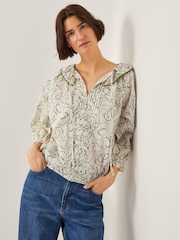 Monsoon Natural Delma Pintuck Floral Frilly 100% Cotton Blouse - Image 1 of 4