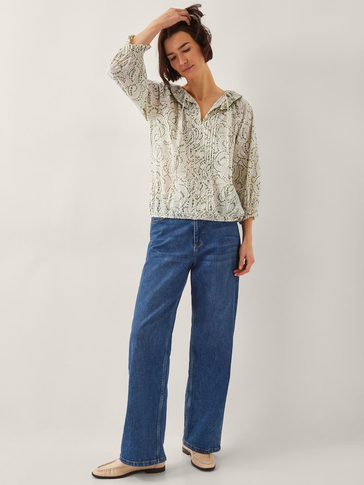 Monsoon Natural Delma Pintuck Floral Frilly 100% Cotton Blouse - Image 2 of 4