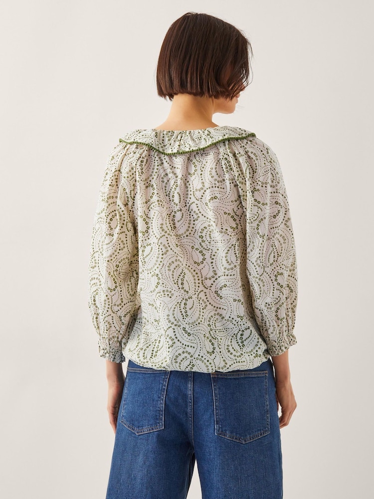 Monsoon Natural Delma Pintuck Floral Frilly 100% Cotton Blouse - Image 3 of 4