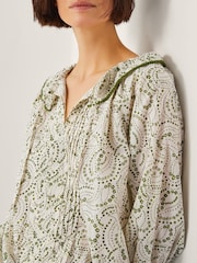 Monsoon Natural Delma Pintuck Floral Frilly 100% Cotton Blouse - Image 4 of 4