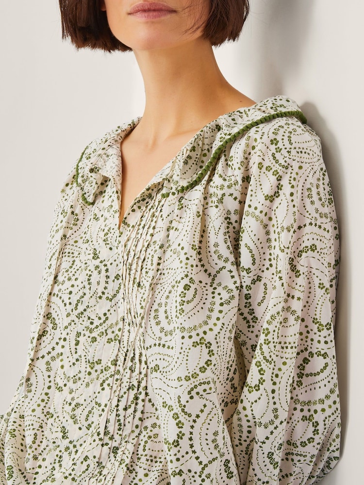 Monsoon Natural Delma Pintuck Floral Frilly 100% Cotton Blouse - Image 4 of 4