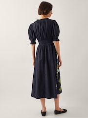 Monsoon Black Shona Embroidered Puff-Sleeve 100% Cotton Midi Dress - Image 3 of 4
