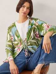 Monsoon Green Piper Linen Blend Tie Top - Image 2 of 5