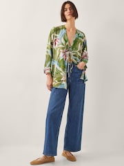 Monsoon Green Piper Linen Blend Tie Top - Image 5 of 5