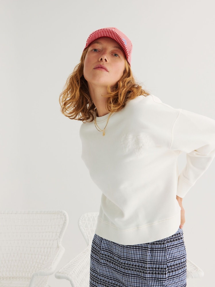 Oliver Bonas White Flower Applique Sweatshirt - Image 1 of 8