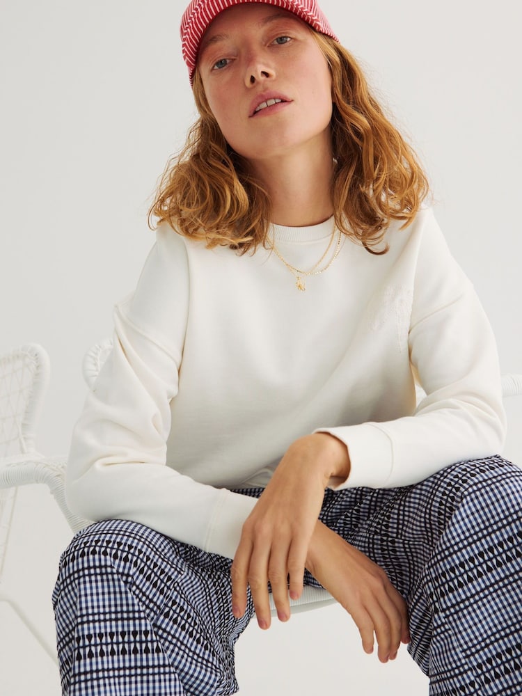 Oliver Bonas White Flower Applique Sweatshirt - Image 2 of 8