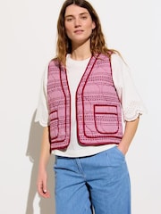 Oliver Bonas Red Gingham Embroidered Quilted 100% Cotton Gilet - Image 1 of 7