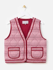 Oliver Bonas Red Gingham Embroidered Quilted 100% Cotton Gilet - Image 3 of 7