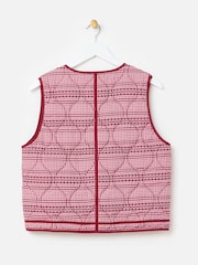 Oliver Bonas Red Gingham Embroidered Quilted 100% Cotton Gilet - Image 4 of 7