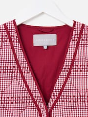 Oliver Bonas Red Gingham Embroidered Quilted 100% Cotton Gilet - Image 5 of 7