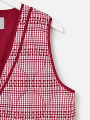 Oliver Bonas Red Gingham Embroidered Quilted 100% Cotton Gilet - Image 6 of 7