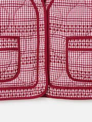 Oliver Bonas Red Gingham Embroidered Quilted 100% Cotton Gilet - Image 7 of 7