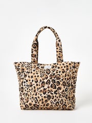 Oliver Bonas Brown Becky Leopard Print Quilted 100% Cotton Tote Bag - Image 1 of 8