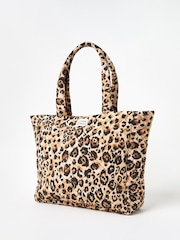 Oliver Bonas Brown Becky Leopard Print Quilted 100% Cotton Tote Bag - Image 2 of 8