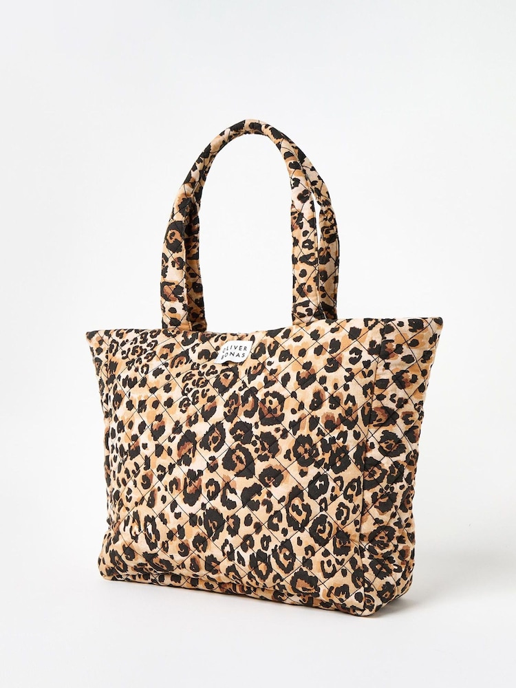 Oliver Bonas Brown Becky Leopard Print Quilted 100% Cotton Tote Bag - Image 2 of 8