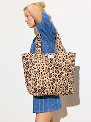 Oliver Bonas Brown Becky Leopard Print Quilted 100% Cotton Tote Bag - Image 8 of 8