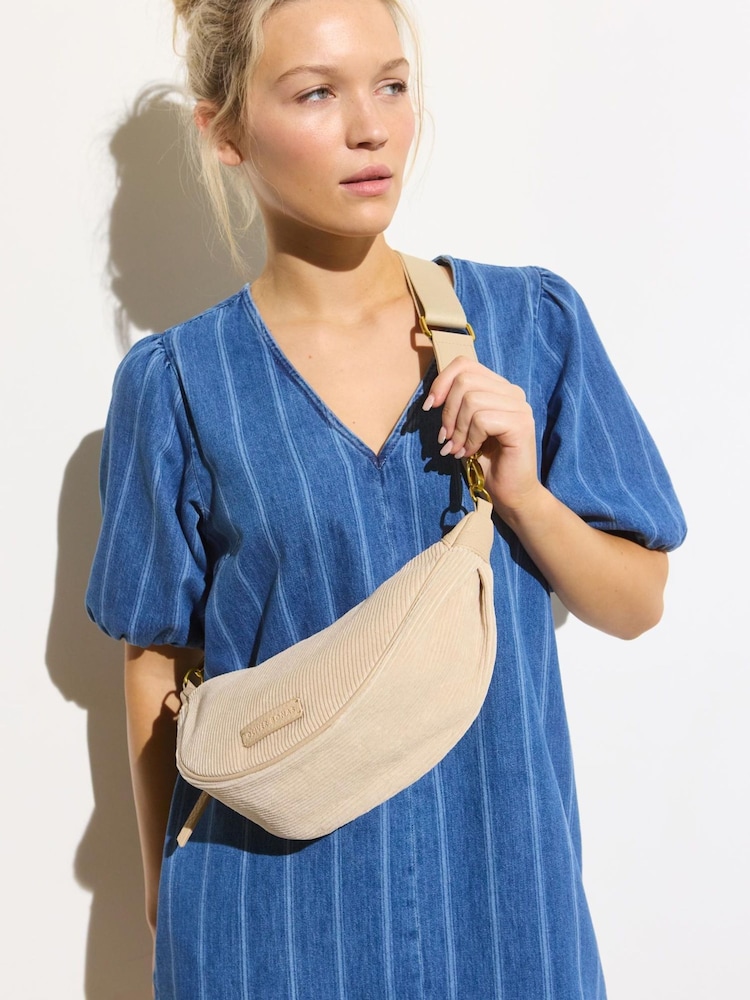 Oliver Bonas Cream Betty Corduroy Cross-body Belt Bag - Image 1 of 7
