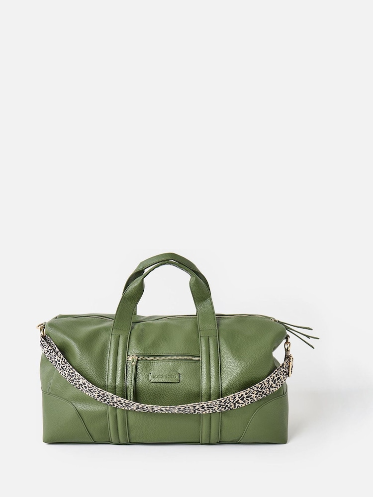 Oliver Bonas Green Hattie Leopard Print Strap Weekend Bag - Image 1 of 7 Oliver Bonas Green Hattie Leopard Print Strap Weekend Bag - Image 1 of 7