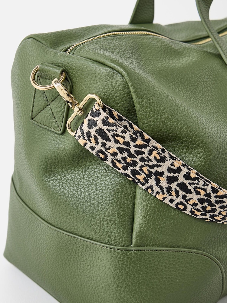 Oliver Bonas Green Hattie Leopard Print Strap Weekend Bag - Image 5 of 7