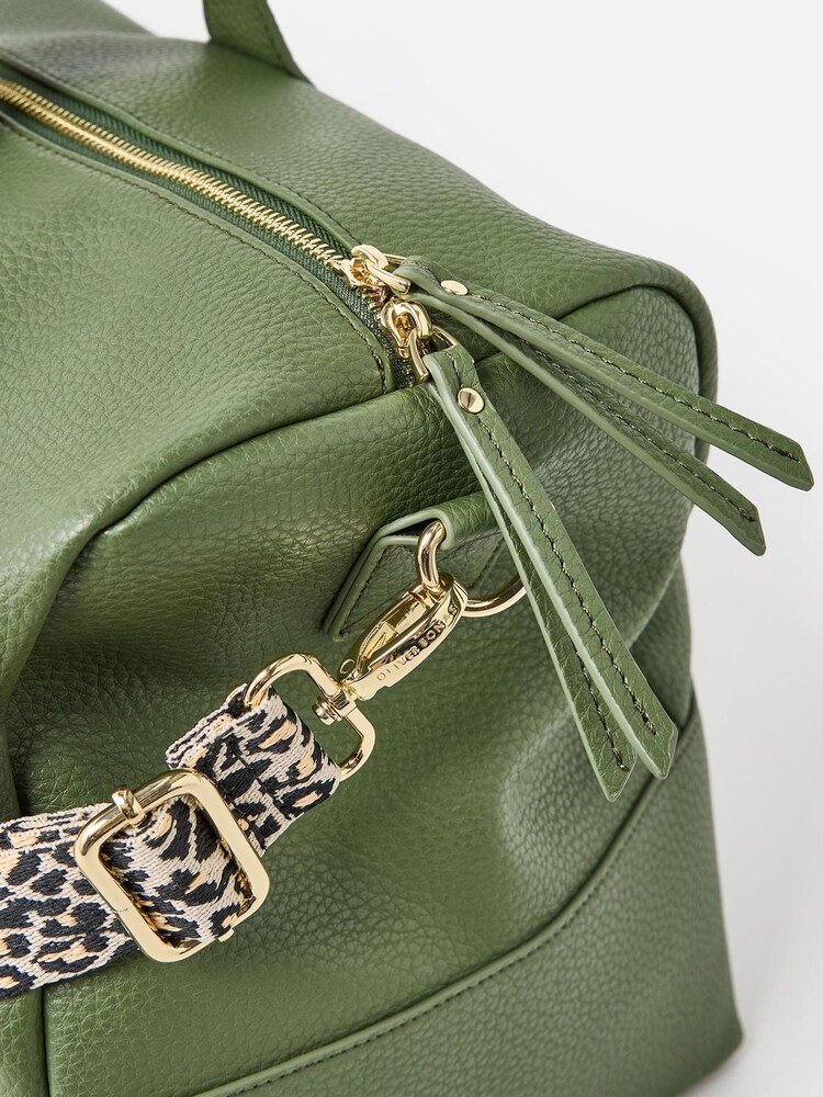 Oliver Bonas Green Hattie Leopard Print Strap Weekend Bag - Image 6 of 7