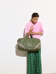 Oliver Bonas Green Hattie Leopard Print Strap Weekend Bag - Image 7 of 7