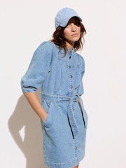Oliver Bonas Blue Light Tie Waist Mini Dress - Image 1 of 4