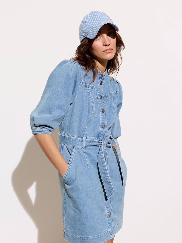 Oliver Bonas Blue Light Tie Waist Mini Dress - Image 1 of 4