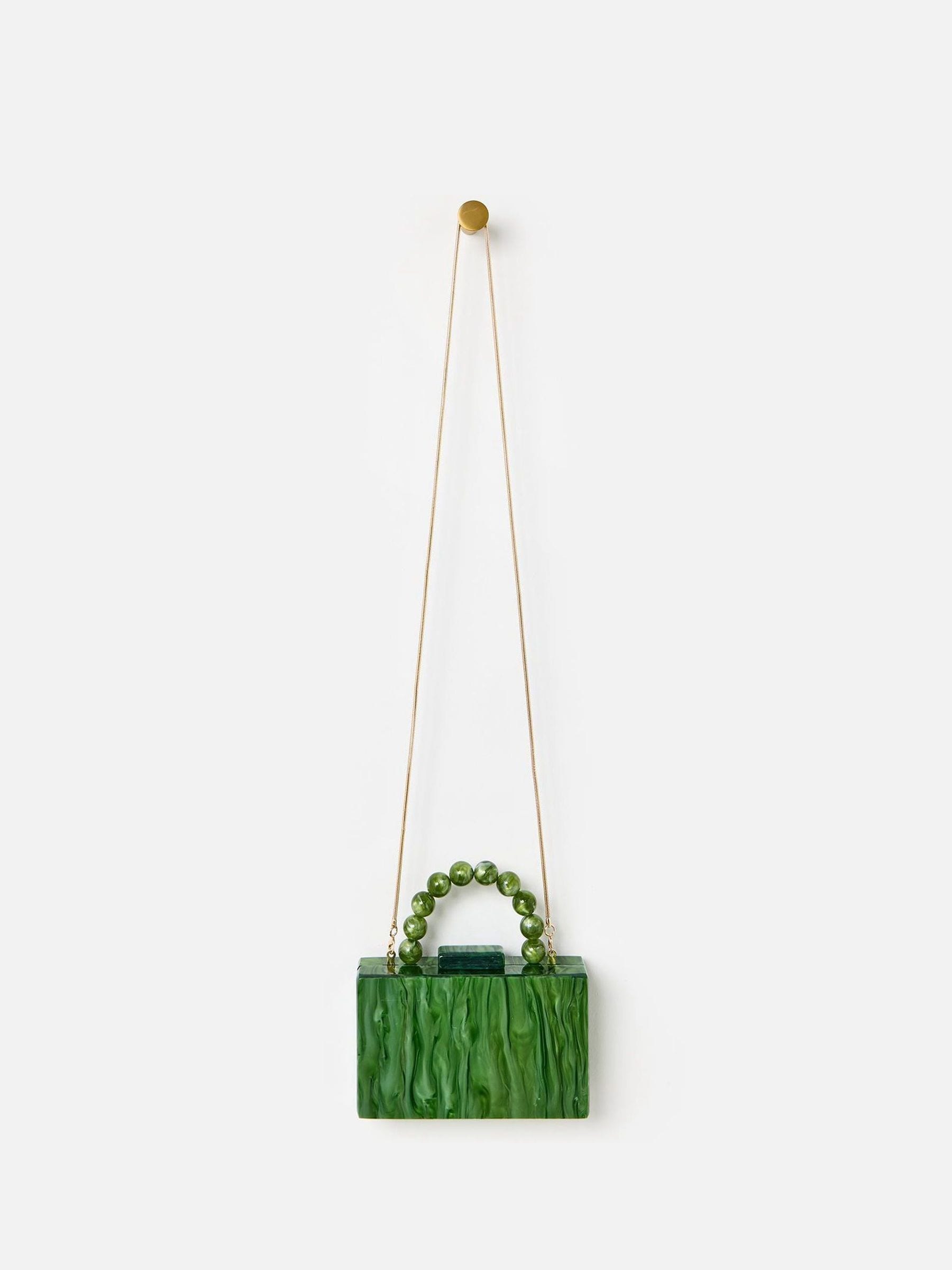Oliver Bonas Green Marbled Box Clutch Bag