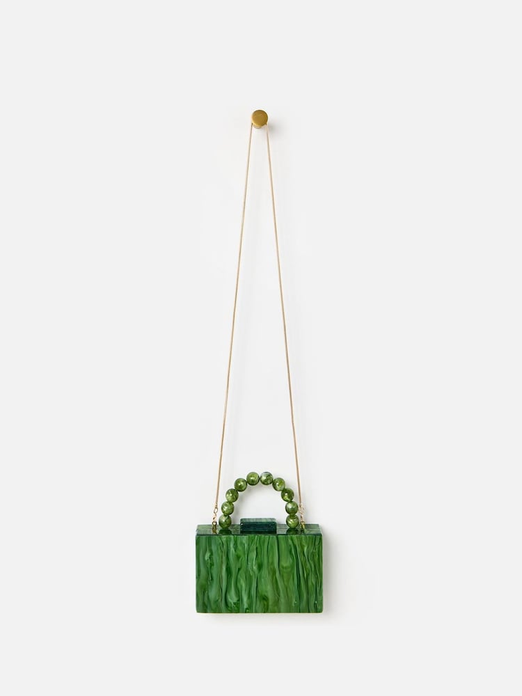 Oliver Bonas Green Marbled Box Clutch Bag - Image 1 of 7