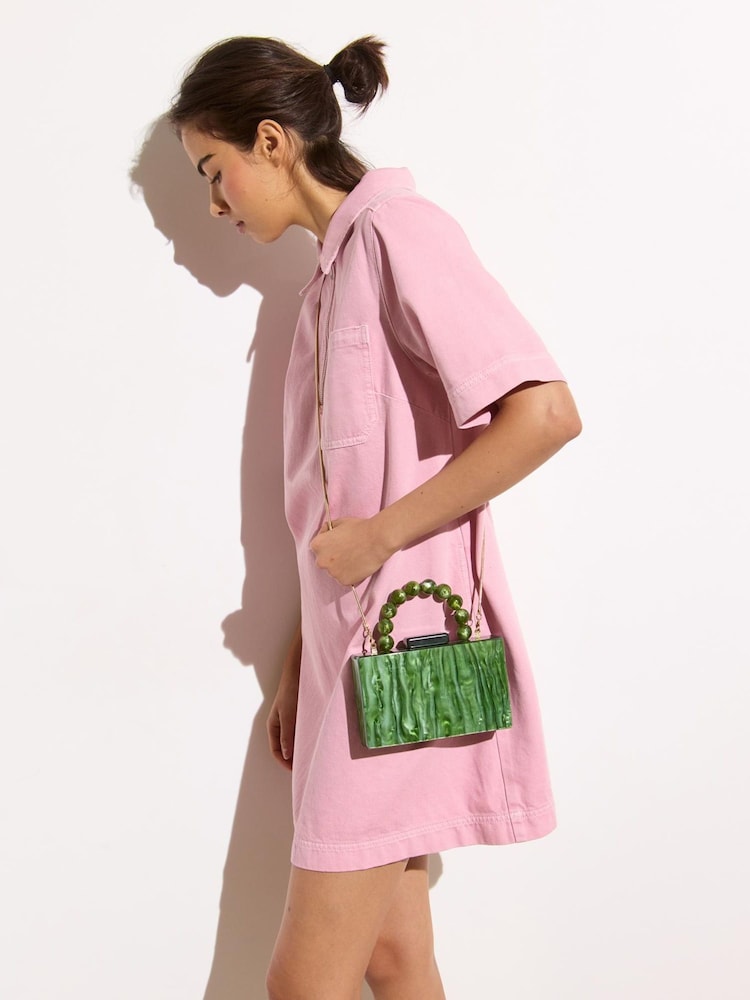 Oliver Bonas Green Marbled Box Clutch Bag - Image 7 of 7 Oliver Bonas Green Marbled Box Clutch Bag - Image 7 of 7