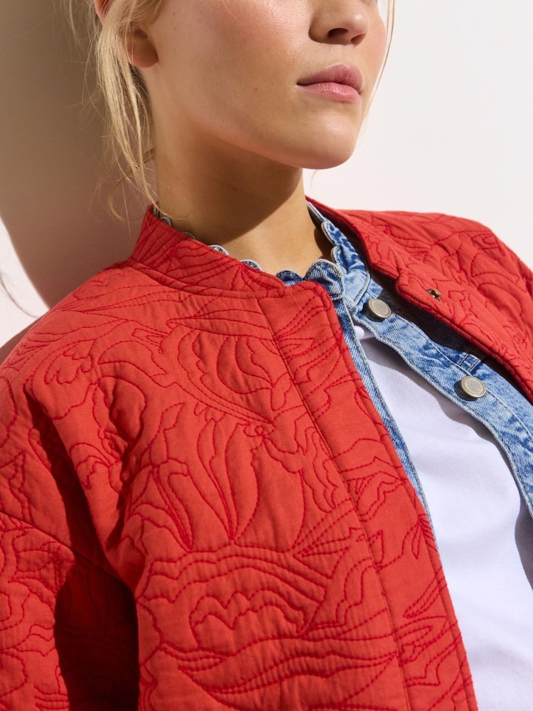 Oliver Bonas Red Embroidered Quilted 100% Cotton Jacket - Image 2 of 7