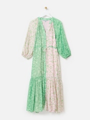 Oliver Bonas Green Floral Print Tiered Midi Dress - Image 3 of 7