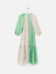 Oliver Bonas Green Floral Print Tiered Midi Dress - Image 4 of 7