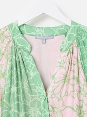 Oliver Bonas Green Floral Print Tiered Midi Dress - Image 5 of 7