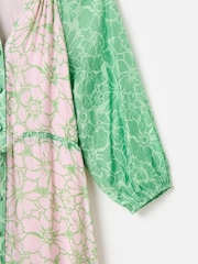 Oliver Bonas Green Floral Print Tiered Midi Dress - Image 6 of 7
