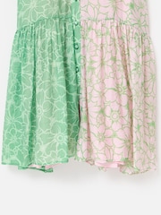 Oliver Bonas Green Floral Print Tiered Midi Dress - Image 7 of 7
