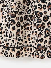 Oliver Bonas Brown Leopard Print Embroidered Puff Sleeve 100% Cotton Midi Dress - Image 8 of 8