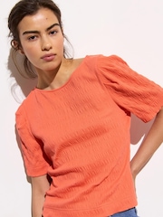 Oliver Bonas Red Pleated Textured Short Sleeve Top - Image 1 of 7