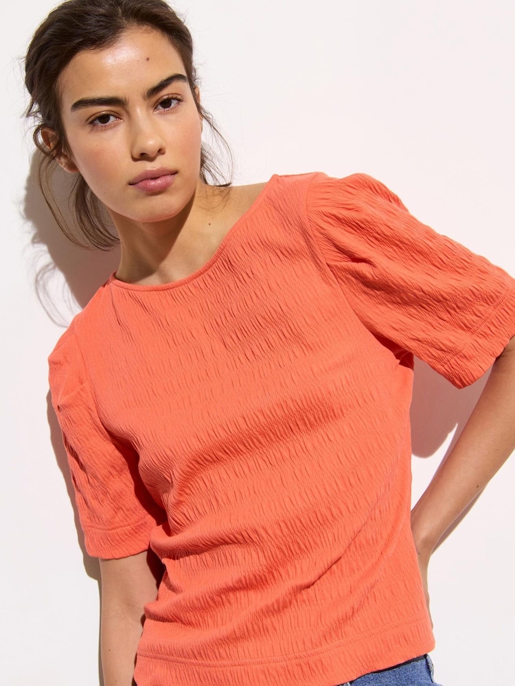 Oliver Bonas Red Pleated Textured Short Sleeve Top - Image 1 of 7