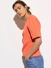 Oliver Bonas Red Pleated Textured Short Sleeve Top - Image 2 of 7