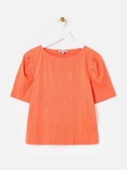 Oliver Bonas Red Pleated Textured Short Sleeve Top - Image 3 of 7