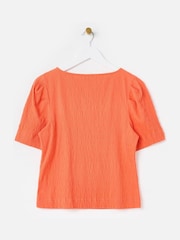 Oliver Bonas Red Pleated Textured Short Sleeve Top - Image 4 of 7