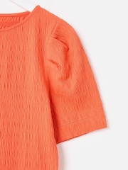 Oliver Bonas Red Pleated Textured Short Sleeve Top - Image 5 of 7