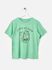 Oliver Bonas Green House of Cats Graphic 100% Cotton T-Shirt - Image 3 of 8