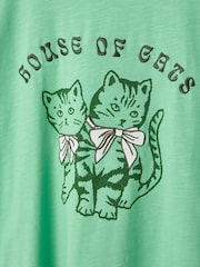 Oliver Bonas Green House of Cats Graphic 100% Cotton T-Shirt - Image 6 of 8