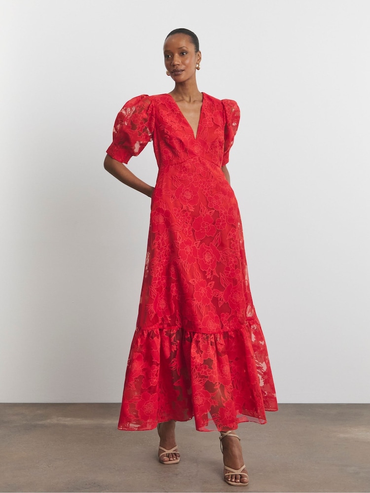 Joanna Hope Red Organza Burnout Dress - Imagen 1 de 4 Joanna Hope Red Organza Burnout Dress - Imagen 1 de 4