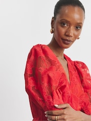 Joanna Hope Red Organza Burnout Dress - Image 3 of 4