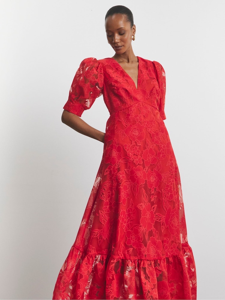 Joanna Hope Red Organza Burnout Dress - Imagen 4 de 4 Joanna Hope Red Organza Burnout Dress - Imagen 4 de 4