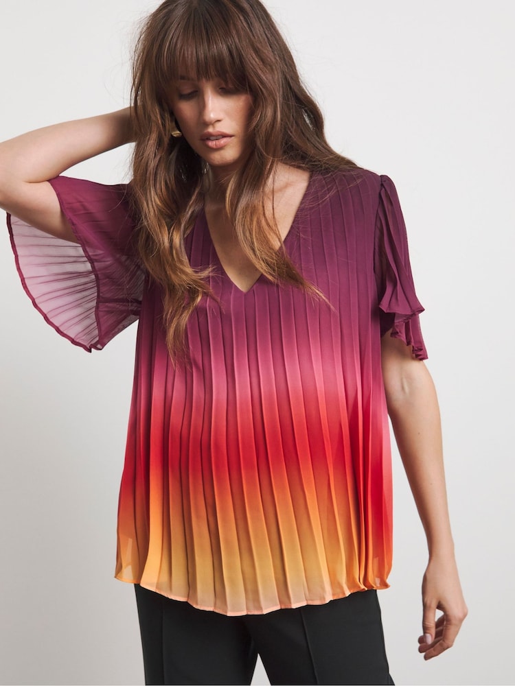 Joanna Hope Purple Pleated Ombre Blouse - Image 1 of 4 Joanna Hope Purple Pleated Ombre Blouse - Image 1 of 4