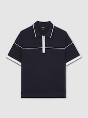 Reiss Navy/White Bradford Half Zip Tipped Polo Shirt - Image 2 of 6